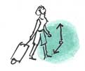 aquarelle d'une voyageuse tirant sa valise et d'une horloge sur fond vert