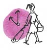 aquarelle d'une voyageuse tirant sa valise et d'une horloge sur fond rose